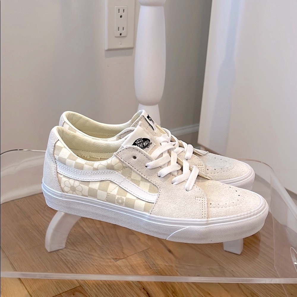 Vans Cream and White Checkered Sneakers